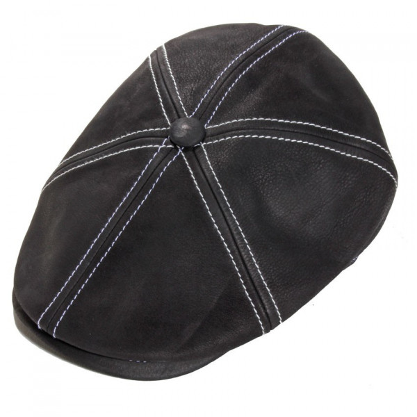 Casquette cuir nappa noir surpiqué
