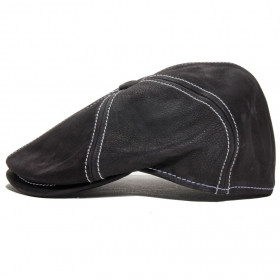 Casquette cuir nappa noir surpiqué