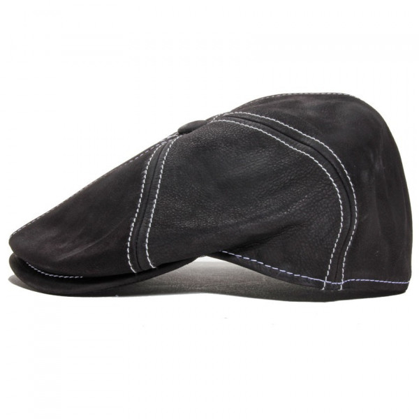 Casquette cuir nappa noir surpiqué