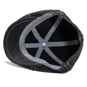 Casquette cuir nappa noir surpiqué