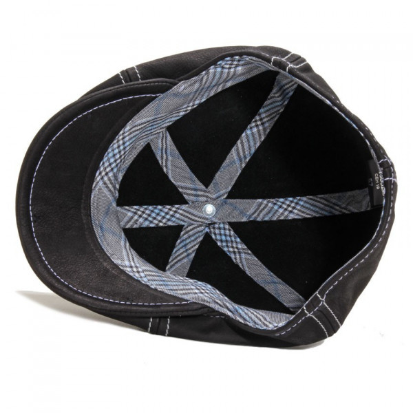 Casquette cuir nappa noir surpiqué