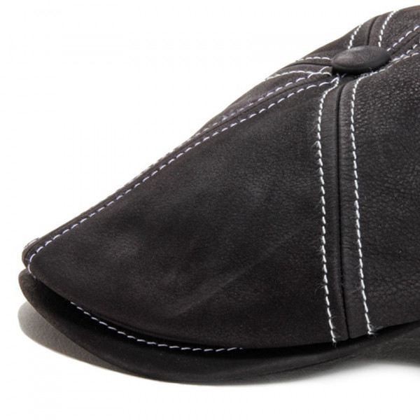 Casquette cuir nappa noir surpiqué