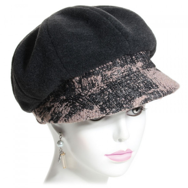 casquette gavroche polaire noir imprimé rose