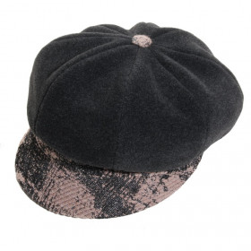 casquette gavroche polaire noir imprimé rose