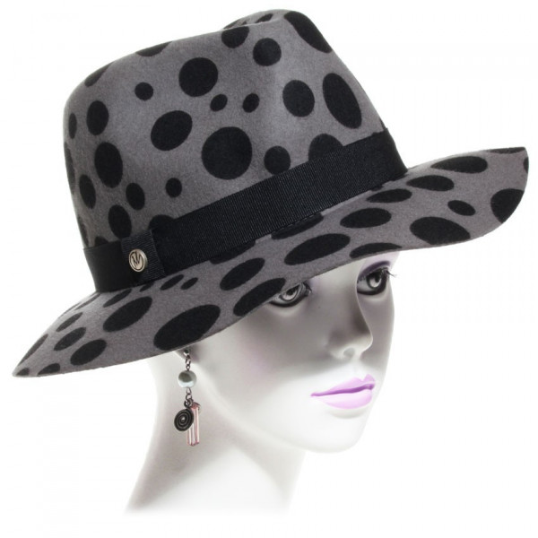 chapeau feutre femme gris imitation léopard