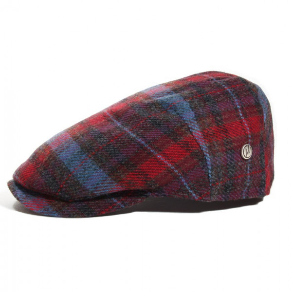 casquette plate en laine Mérinos bleu et rouge marque Modissima