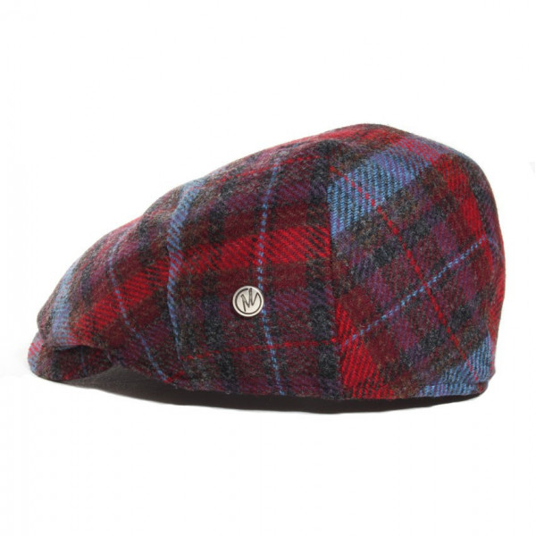 casquette plate en laine Mérinos bleu et rouge avec pins Modissima
