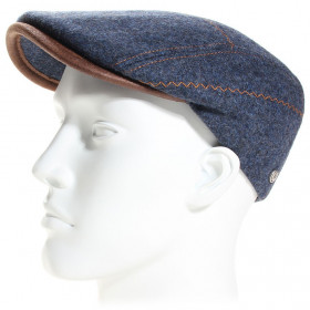 Casquette bleue en laine vierge surpiquée