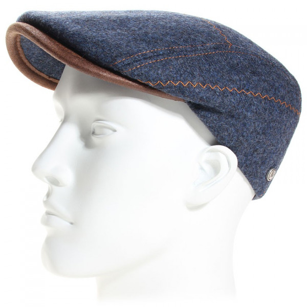 Casquette bleue en laine vierge surpiquée