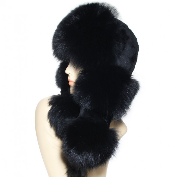 Chapka fourrure noir en lapin royal