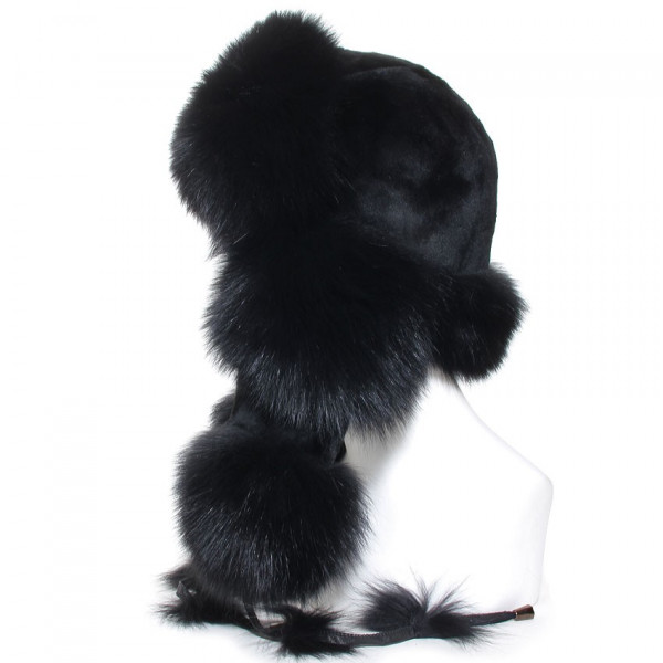 Chapka fourrure noir en lapin royal