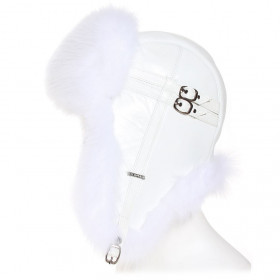 chapka cuir et fourrure de renard blanc