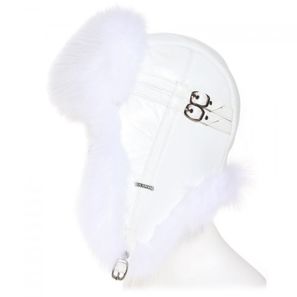 chapka cuir et fourrure de renard blanc