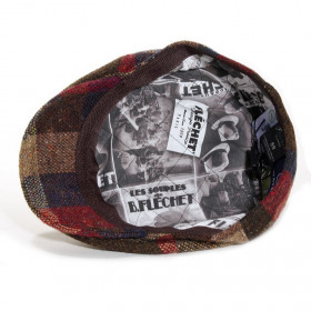 casquette plate en laine vierge coloris marron doublure Fléchet