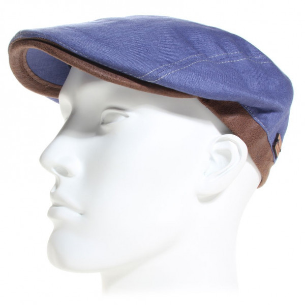 casquette plate en li bleu et visière gansée