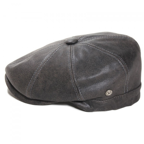 Casquette gavroche Hatteras cuir nappa antica vintage gris