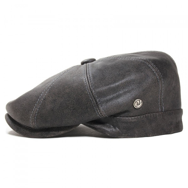 Casquette gavroche Hatteras cuir nappa antica vintage gris