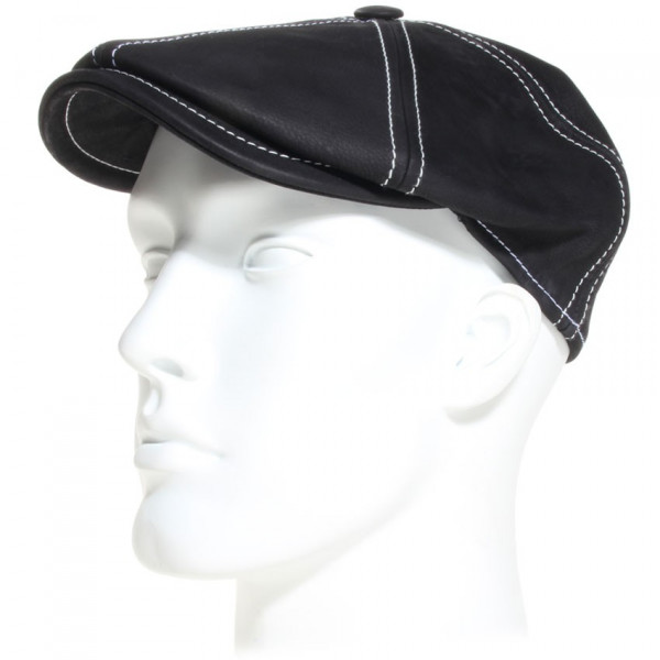 Casquette cuir nappa noir surpiqué