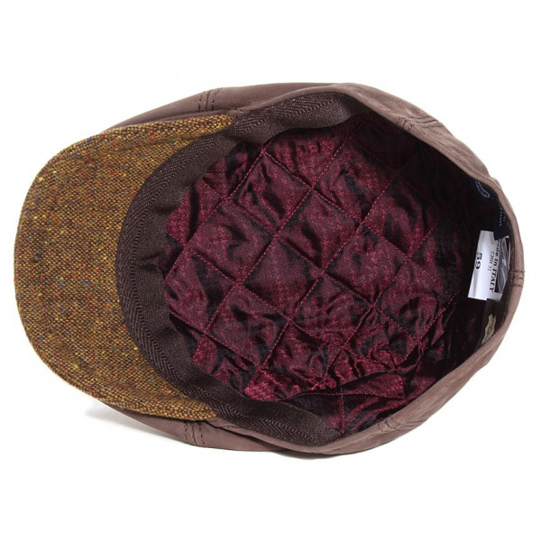 casquette cuir marron et visière laine doublée polyester