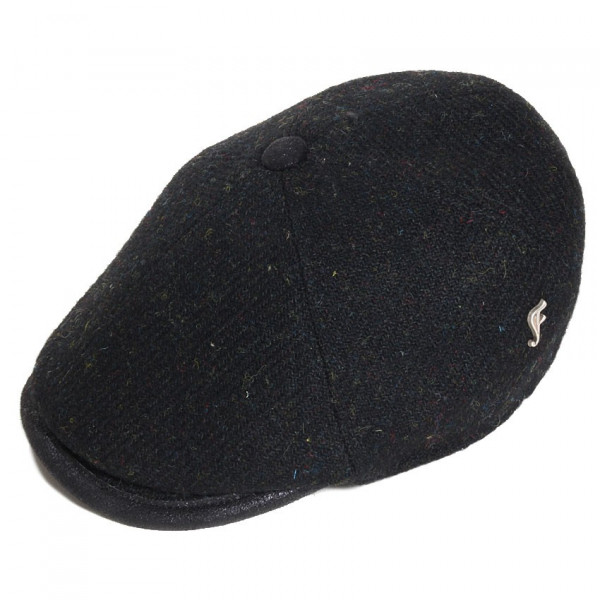 Casquette laine Harris Tweed noir