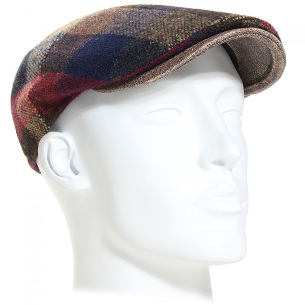 casquette plate en laine et visière cuir ton marron