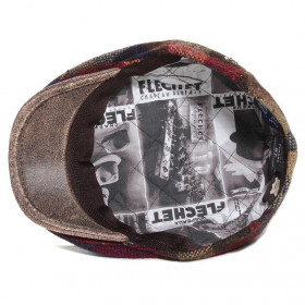 casquette plate en laine et visière cuir ton marron doublure Fléchet