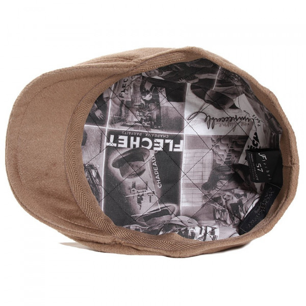 Casquette plate pure cachemire couleur camel doublure Fléchet