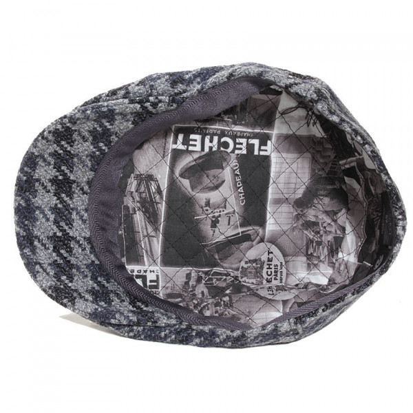 Casquette laine pied de coq grise doublure imprimée Fléchet