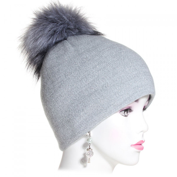 Bonnet pompon fausse fourrure gris - ALP1 - alh2