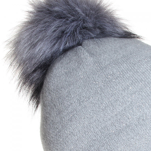 Bonnet pompon fausse fourrure gris - ALP1 - alh2