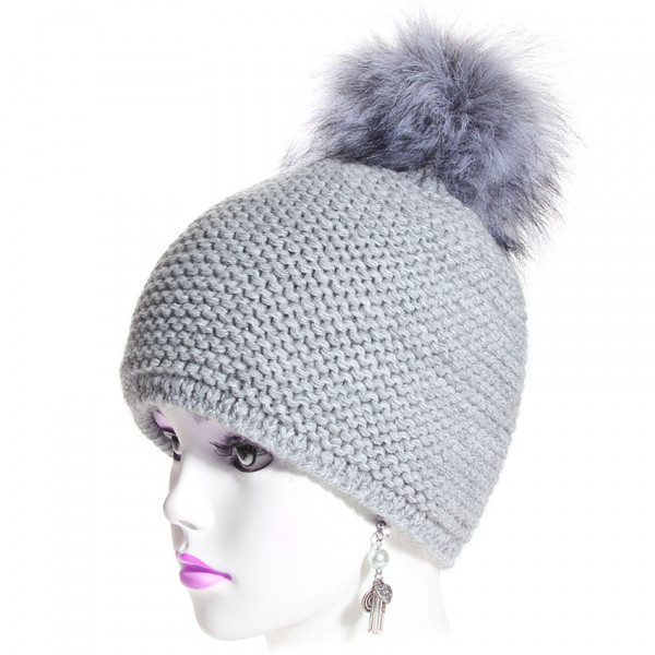 Bonnet pompon fausse fourrure gris - ALP1 - alh2