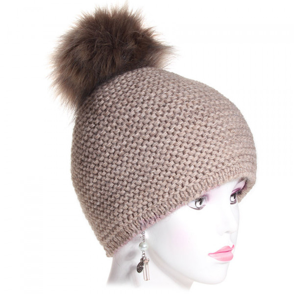 bonnet laine point mousse coloris taupe
