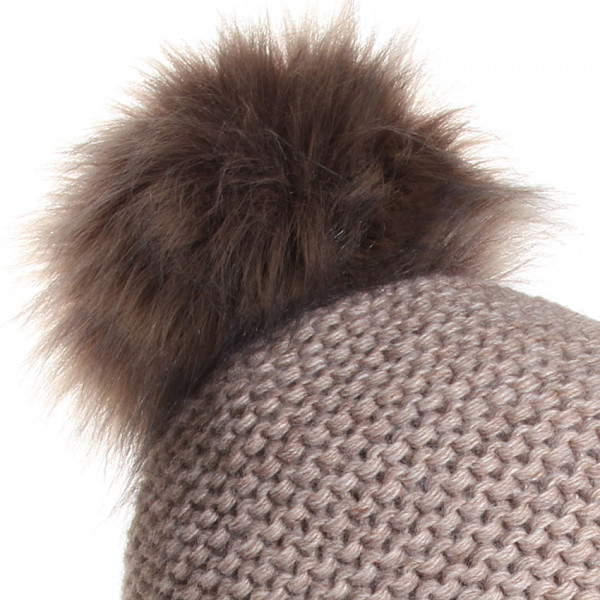 U Capa Alena Bonnet Pompon Fausse Fourrure Beige