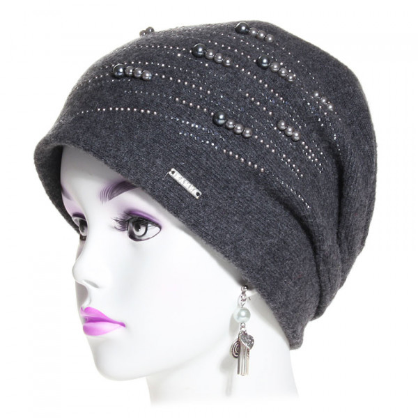 bonnet laine et perles gris anthracite