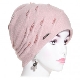 bonnet laine et perles rose