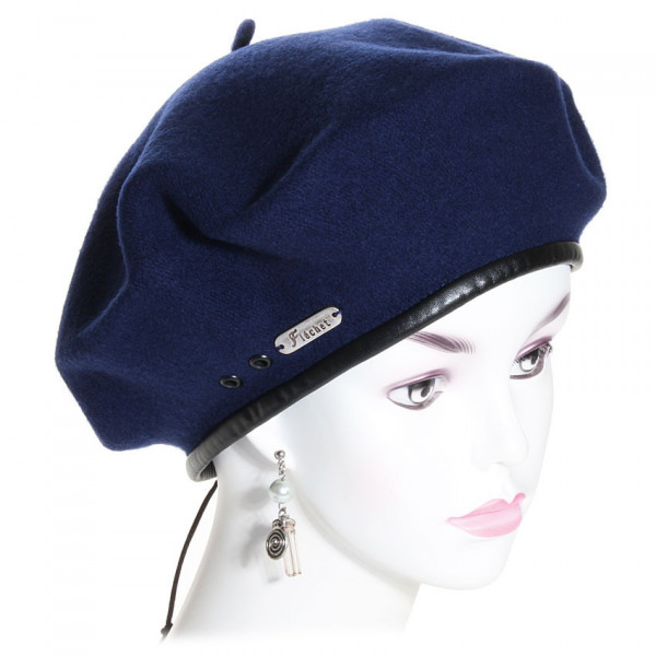 Béret marine 100% laine avec lacet de serrage