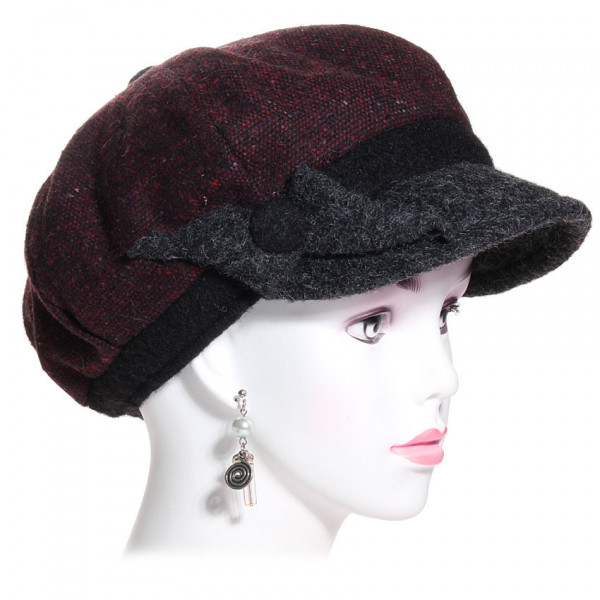 casquette gavroche laine bordeaux et anthracite
