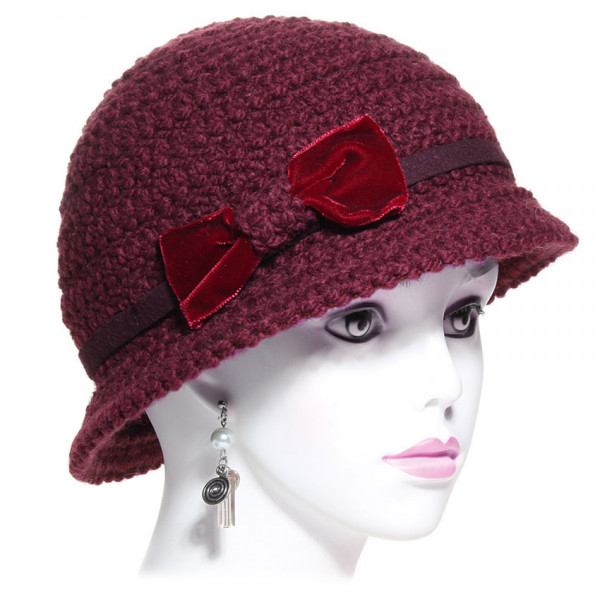 chapeau femme en laine coloris prune