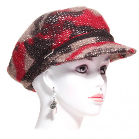 Casquette style marin laine imprimée rouge et marron
