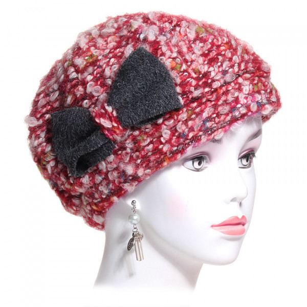 Béret laine bouclée rouge et blanc