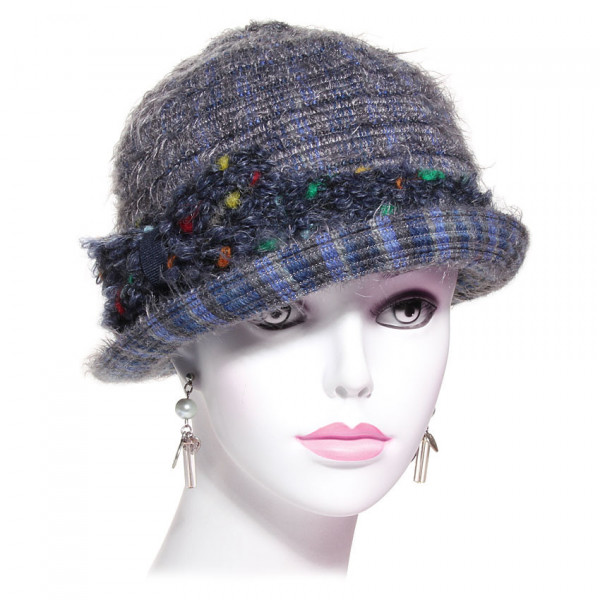 chapeau cloche laine et mohair gris bleuté