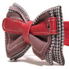 Nœud papillon pied de poule et cuir marron et cerise