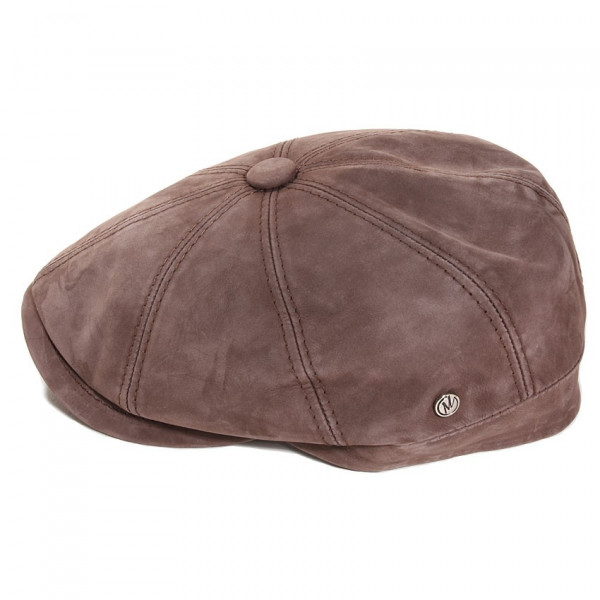 Casquette Plate En Cuir JAXON & JAMES – Modèle Fulton, Marron | 6 Pans, Doublée, Insignes Amovibles