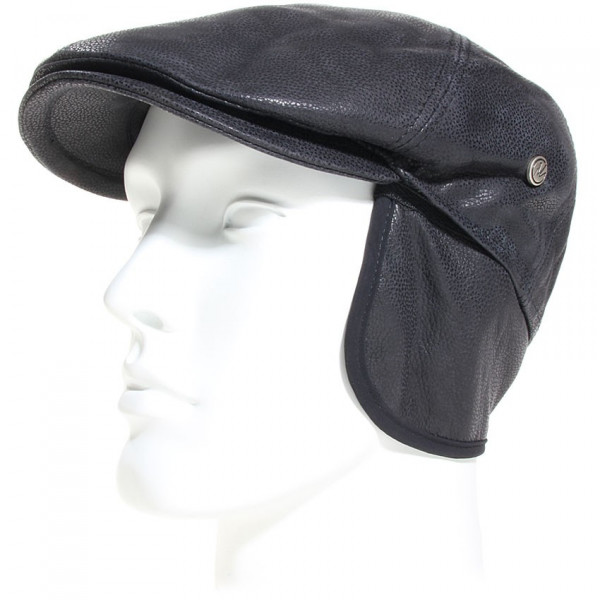 Casquette en cuir de veau coloris noir et cache oreille