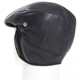 Casquette en cuir de veau coloris noir et cache oreille