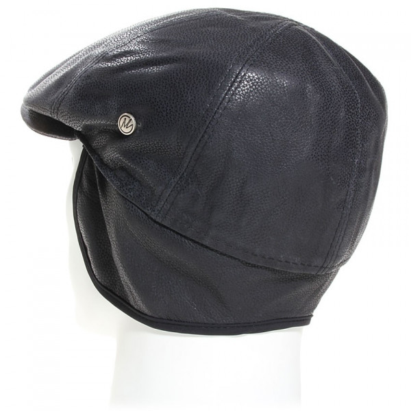 Casquette en cuir de veau coloris noir et cache oreille