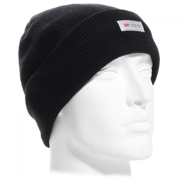 Bonnet acrylique noir maille fine doublé polaire Thinsulate 40gr