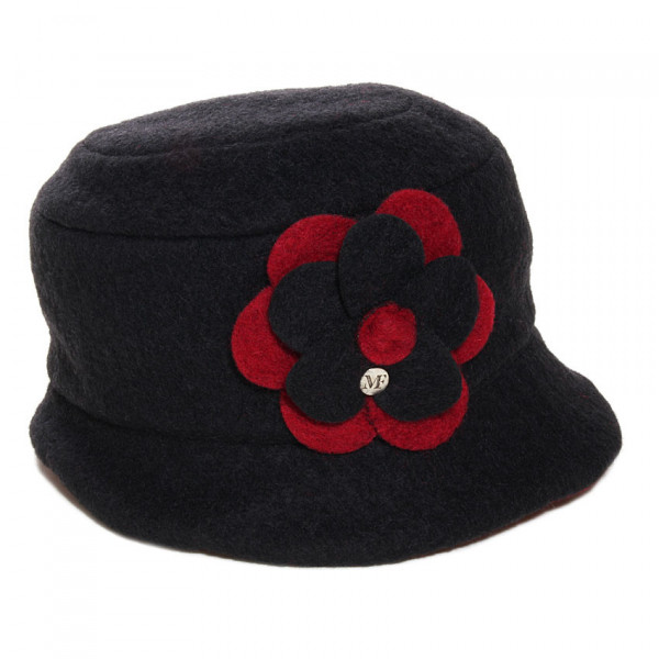chapeau femme laine noir et rouge