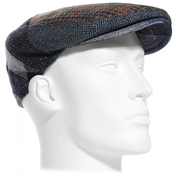 Casquette plate style béret patchwork en laine bleu I Mise au Green