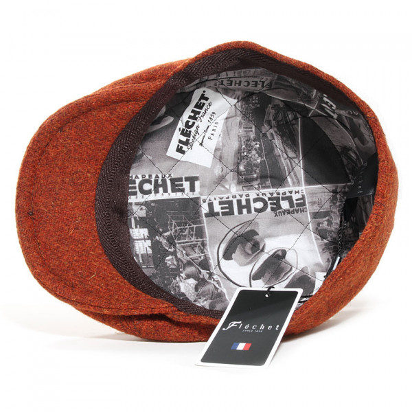 Casquette plate laine Harris tweed doublée polyester imprimé Fléchet